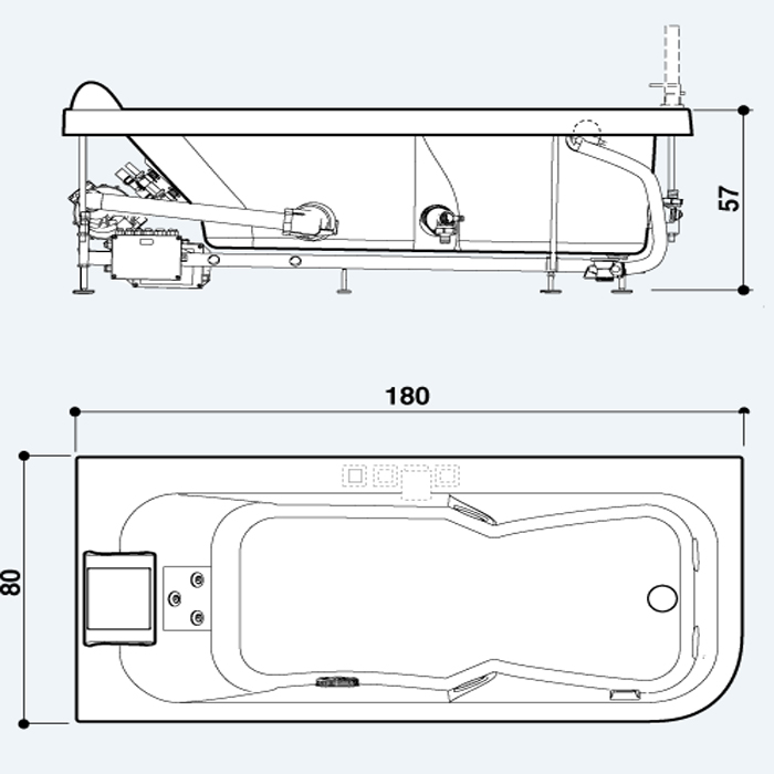 Jacuzzi Aquasoul Lounge Ванна 180x80xh57 см, пристенная DX, цвет белый/хром AQU-2006-2745 Dx