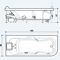 Jacuzzi Aquasoul Lounge Ванна 180x80xh57 см, пристенная DX, цвет белый/хром AQU-2006-2745 Dx