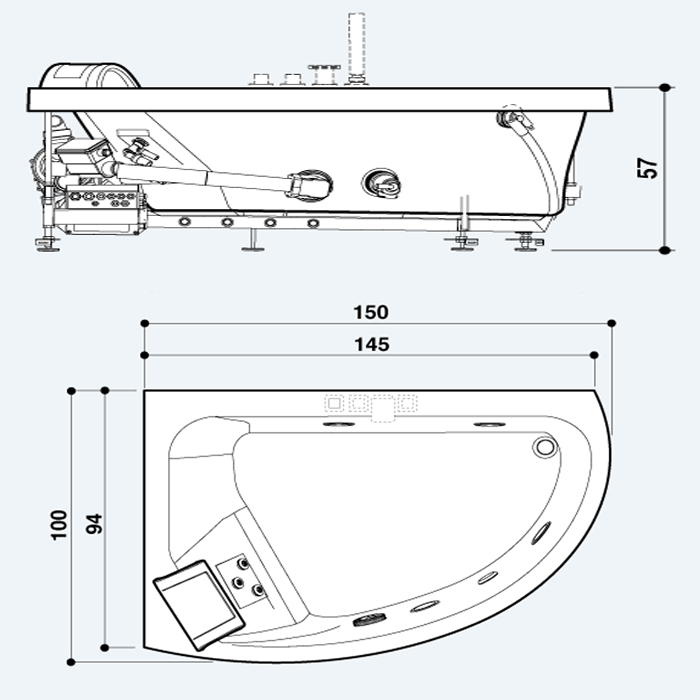 Jacuzzi Aquasoul Offset Ванна 150x100xh57 см, DX, c панелями, цвет белый AQU-3001-2745 Dx