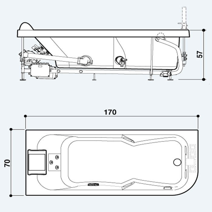 Jacuzzi Aquasoul Ванна 170x70xh57 см, DX, без отверстия под смеситель AQU-10*1-2400 Dx