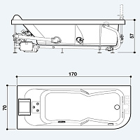 Jacuzzi Aquasoul Ванна 170x70xh57 см, DX, без отверстия под смеситель AQU-10*1-2400 Dx
