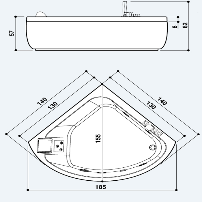 Jacuzzi Aquasoule Corner 140 AQU Ванна, 140х140хh57 см, встроенная, цвет белый/хром AQU-4001-0700