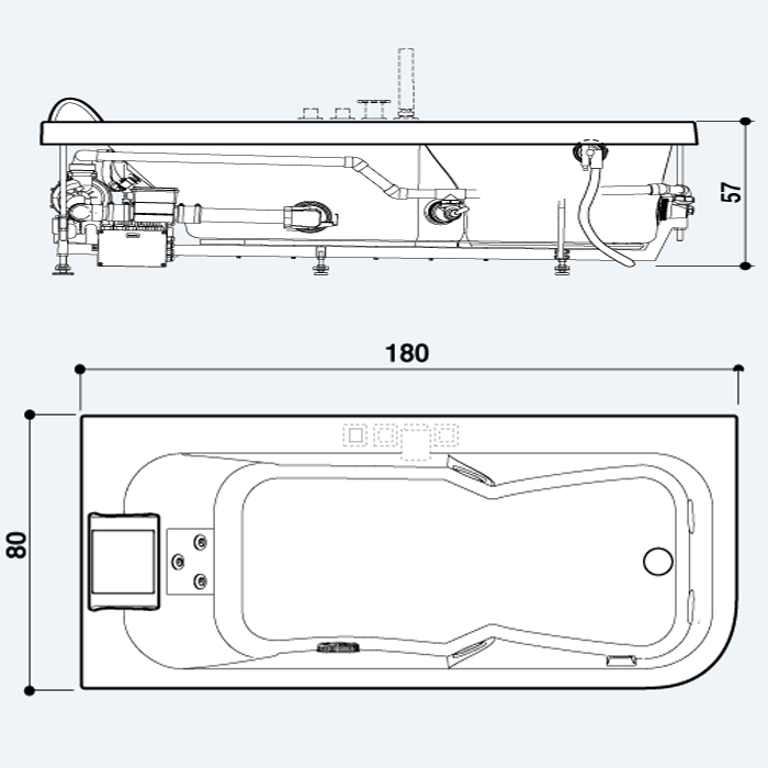Jacuzzi Aquasoule Lounge AQU Ванна, 180х80хh57 см, встроенная, цвет белый/хром AQU-2006-2700
