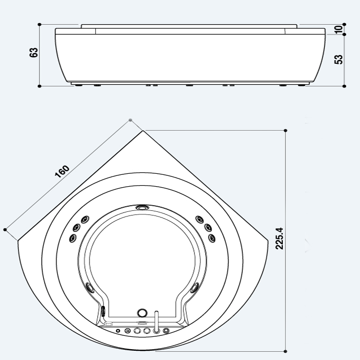 Jacuzzi Nova Corner AQU Ванна 160x160xh66 см, без отверстий под смес., отделка-тик 9Q43-555A