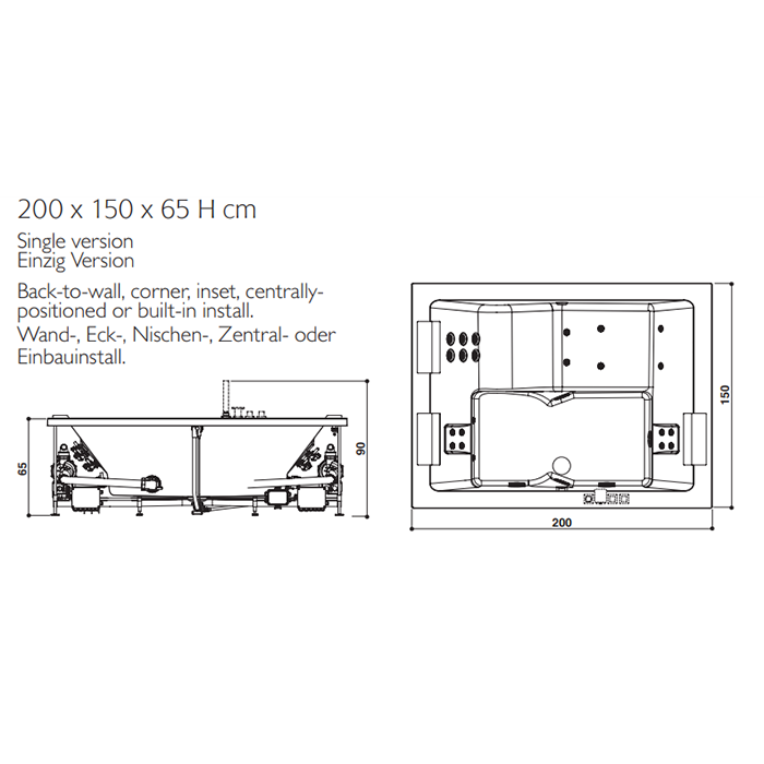 Jacuzzi Sharp extra Ванна 200х150хh65 cм, система Aquasystem, акрил, цвет белый SHA401F0600