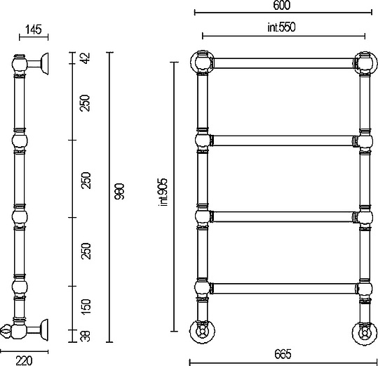Margaroli Armonia 9-442 Полотенцесушитель водяной для ГВС 62,5х98h (int 55), нижнее, цвет: old brass 94425504OBN