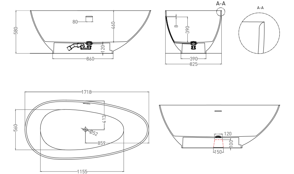 Salini Paola Ванна из S-Stone отдельностоящая 172x82,5 см, цвет: RAL полностью матовый 101512SMF