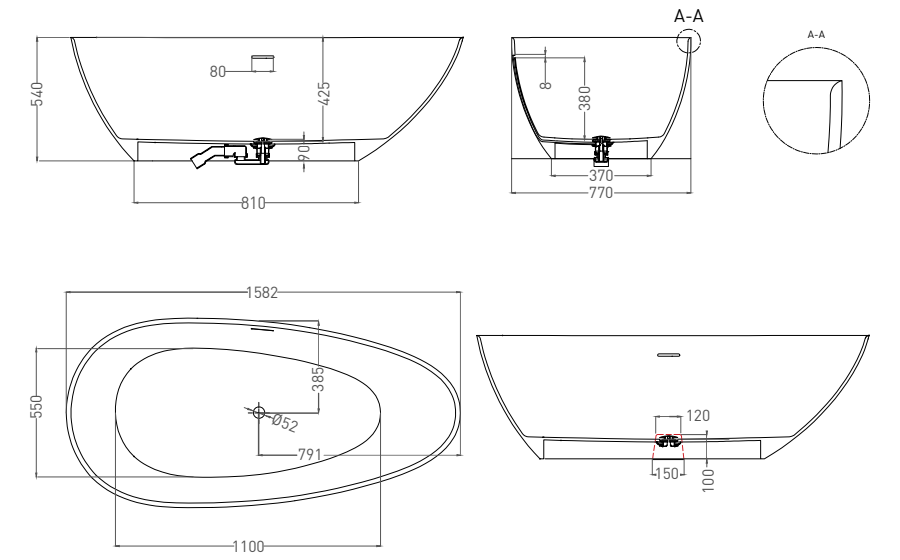 Salini Paola Ванна из S-Stone отдельностоящая 160x77 см, цвет: белый матовый 101611SM