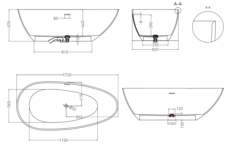 Salini Paola Ванна из S-Sense отдельностоящая 172x82 см, цвет: белый глянцевый 101612G