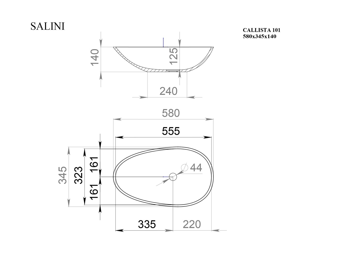 Salini Paola S-Stone Раковина накладная 58х34,5х14h, матовый цвет: RAL 1101201SMF