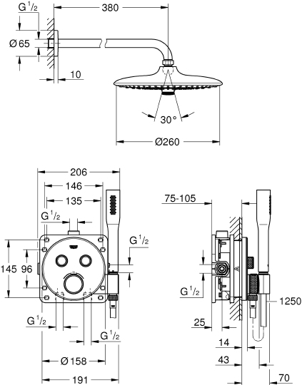 Grohe Grohtherm SmartControl Душевой комплект, цвет: хром глянцевый 34744000