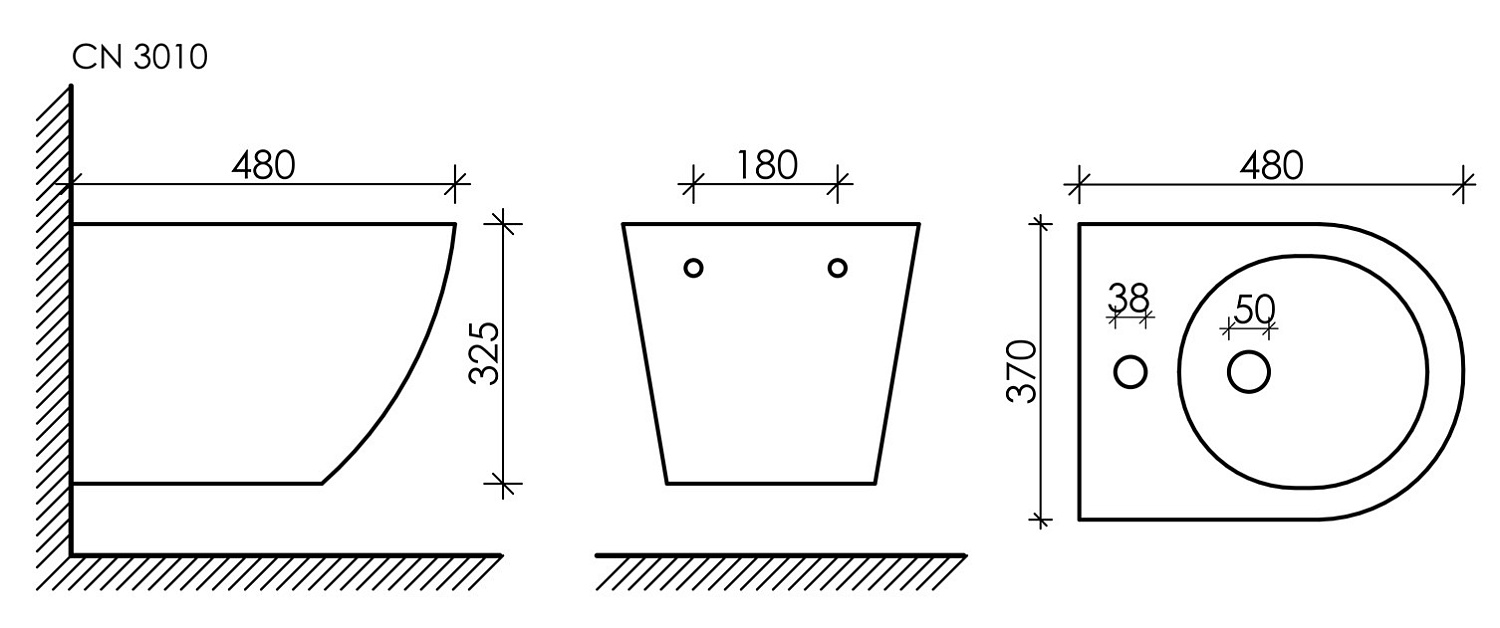Ceramicanova Forma Биде подвесное 37х48 см, c переливом, цвет: белый глянцевый CN3010
