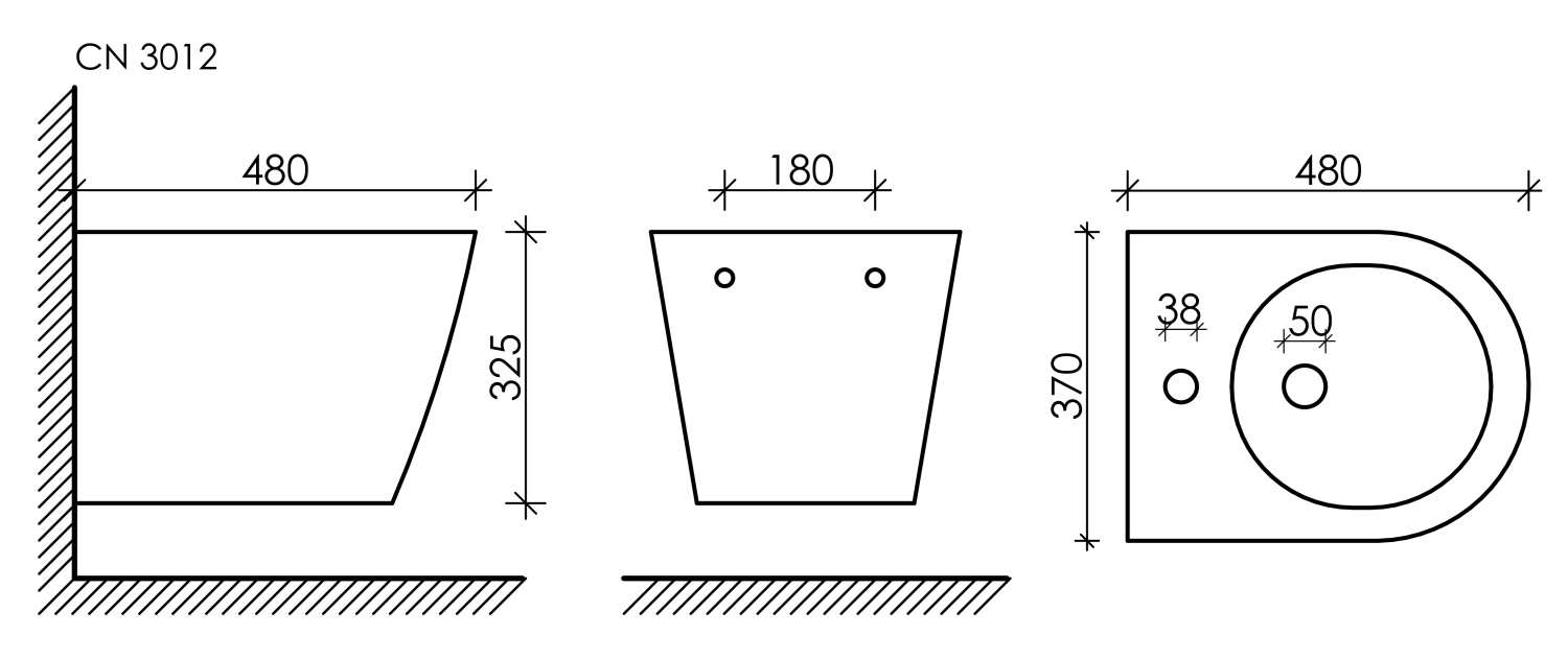 Ceramicanova Forma Биде подвесное 37х48 см, c переливом, цвет: белый глянцевый CN3012