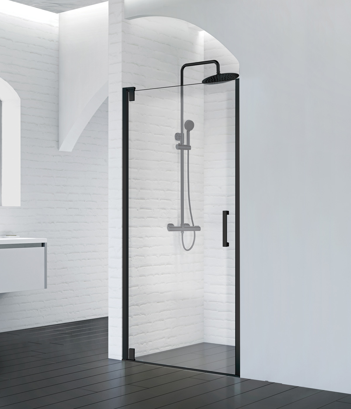 BelBagno Acqua Душевая дверь в нишу, стекло прозрачное 90х195h см, цвет: черный MARMI-B-1-90-C-NERO