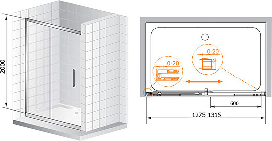 Cezares Premier-Soft Душевая дверь раздвижная 131,5x200h см, стекло прозрачное 8 мм, цвет: хром PREMIER-SOFT-W-BF-1-130-C-Cr-IV