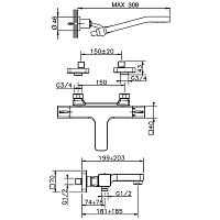 Cisal Cubic Смеситель термостатический настенный для ванны с ручной лейкой, цвет: Chrome CUD2102021