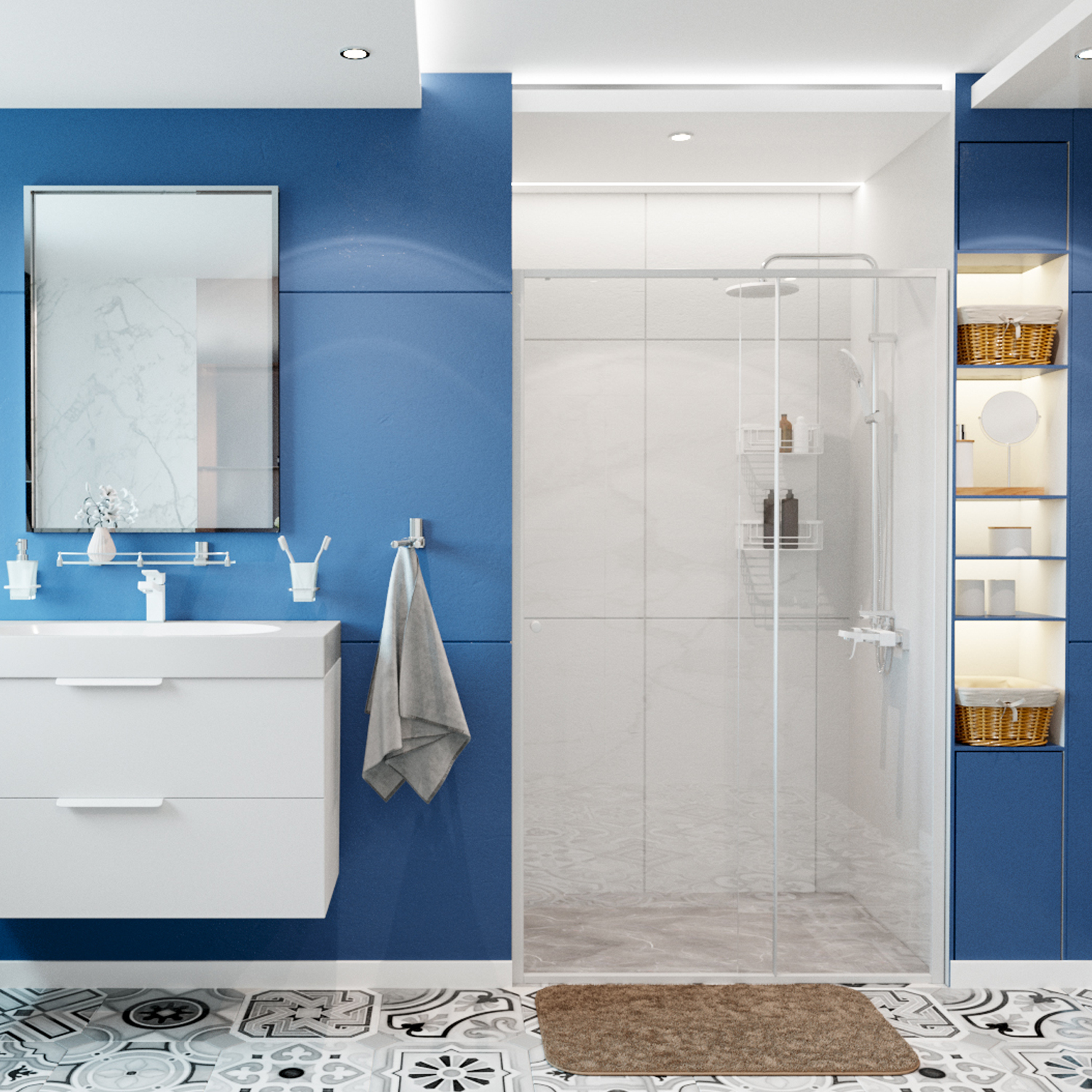 Wasserkraft Rhin Душевая дверь 110х200h, профиль белый матовый, стекло прозрачное 44S13