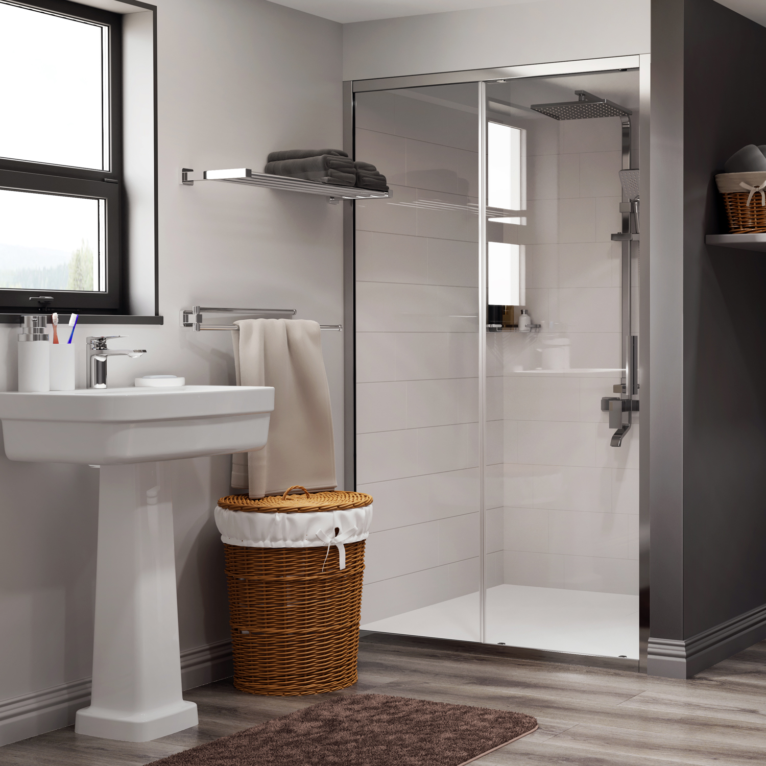 Wasserkraft Main Душевая дверь 110х200h, профиль хром глянцевый, стекло прозрачное 41S13