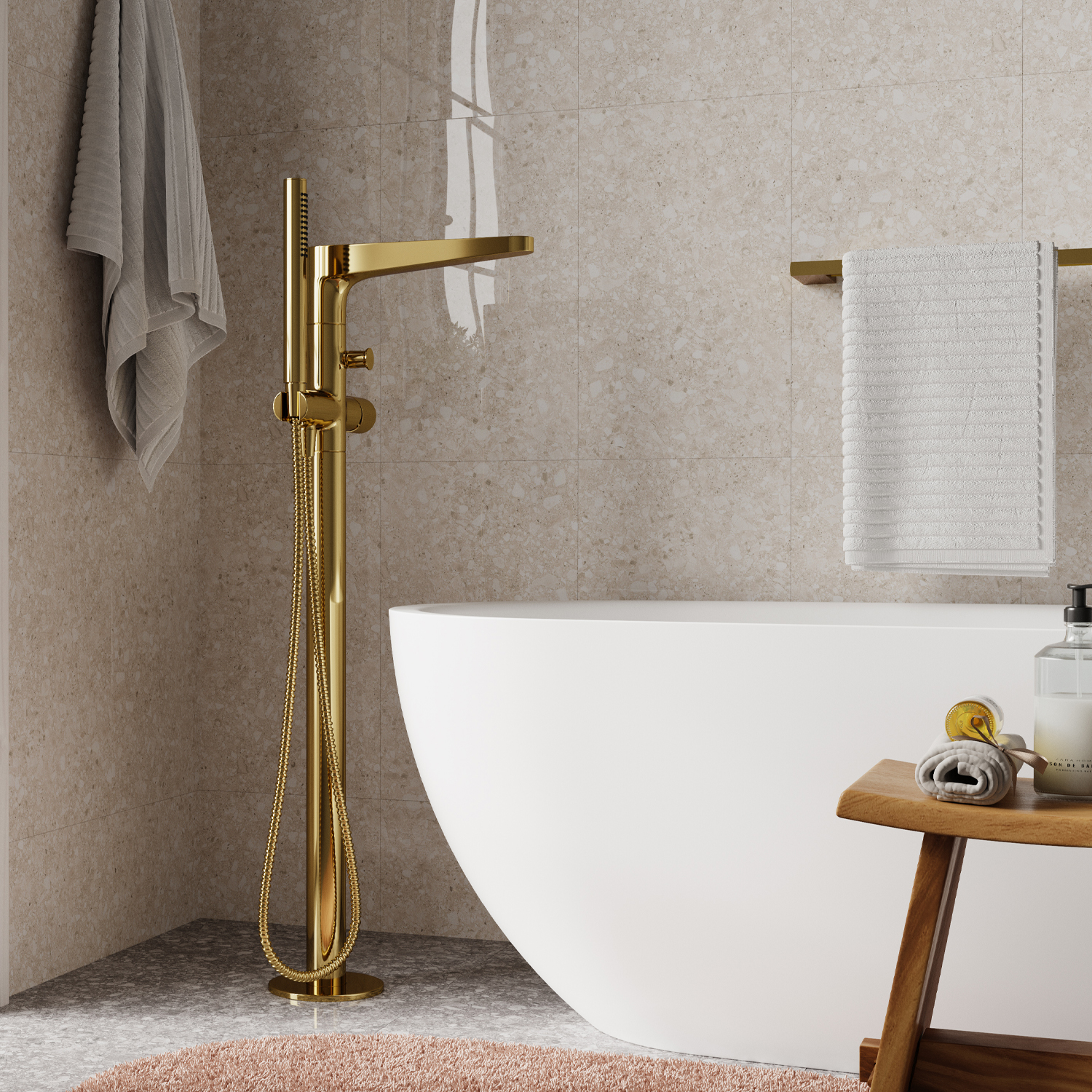 Wasserkraft Sauer Напольный смеситель для ванны однорычажный, цвет: золото 7121