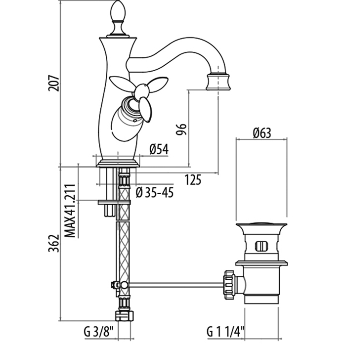 Gattoni Timor Смеситель для раковины, цвет: золото 24К 1830018D0oro