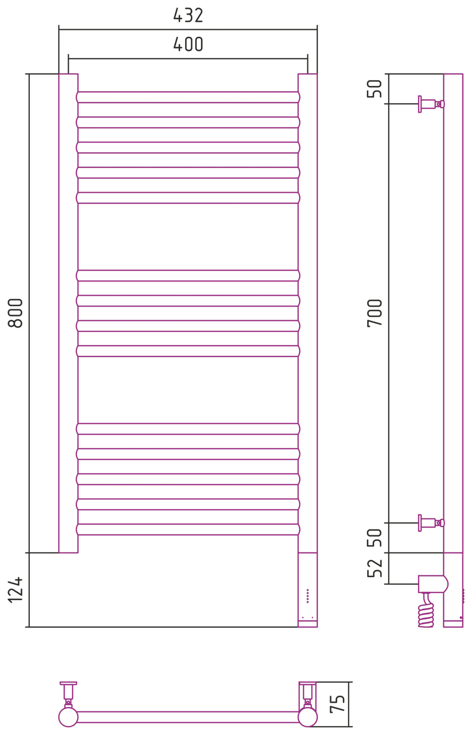 Сунержа Богема 3.0 Полотенцесушитель электрический 40x80h, прав., цвет: золото 03-5805-8040