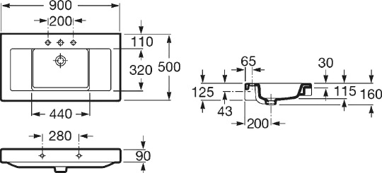 Roca Stratum Раковина накладная 90х50 см, без перелива, цвет: белый глянцевый 327632000