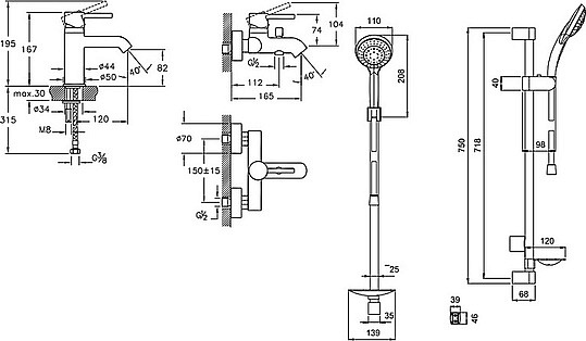 Душевой комплект VitrA Minimax S A49153EXP