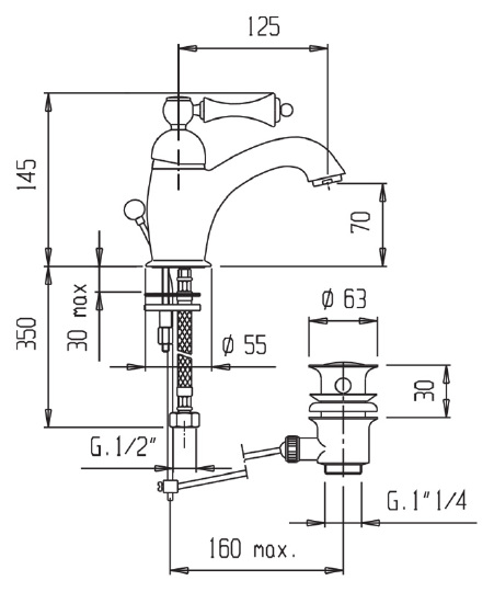 Смеситель Cezares Margot LSM1 03/24 Bi для раковины MARGOT-LSM1-03/24-Bi