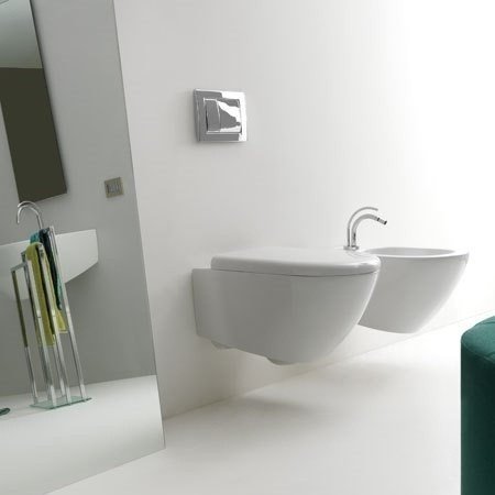 Kerasan Aquatech Унитаз подвесной 55x36,5 см безободковый, без сидения и креп., цвет: Bianco lucido 371401