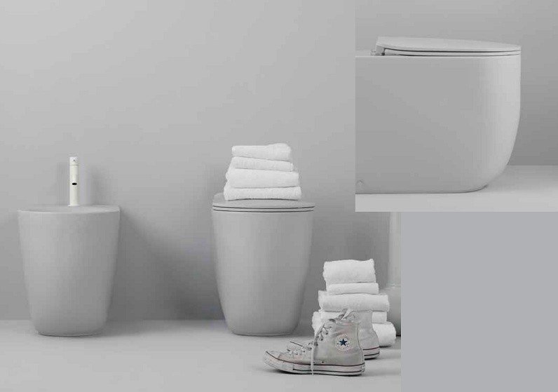 Kerasan Nolita Унитаз приставной 55x35 см безободковый, с креплением, без сиденья, цвет: Grigio matt 531859