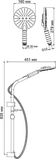 Wasserkraft Душевой гарнитур 26,5х45,1хh83,5 см, цвет: хром A044