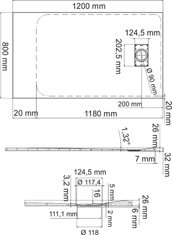 Поддон для душа Wasserkraft Main  120x80 см 41T06