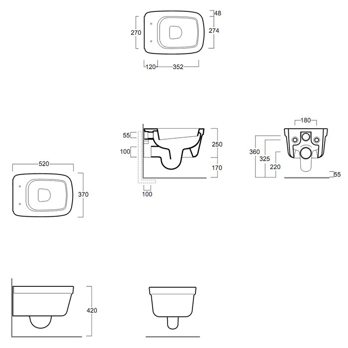 Simas Evolution Унитаз подвесной 37х52 см, без крепежа F85, цвет: белый глянцевый EVO18bi
