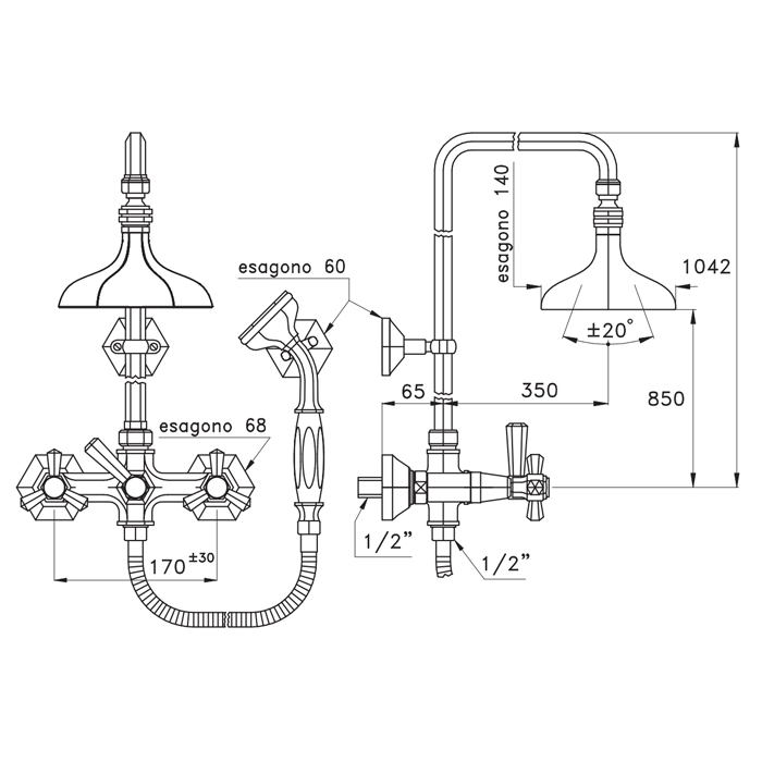 Stella Eccelsa Душевая стойка 3284/33 с верхним душем, цвет: золото 24К EC 02514 AU00