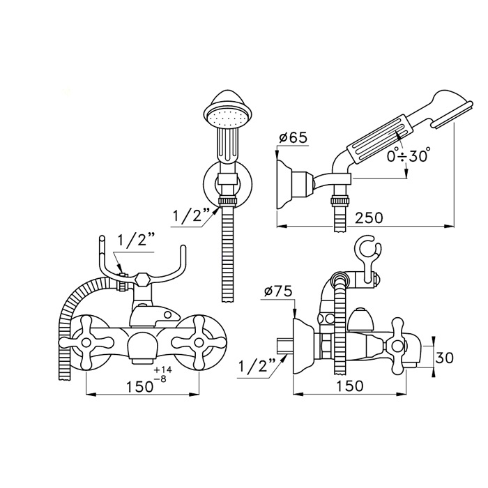 Stella Roma Смеситель для ванны 3267/305/6 с ручным душем, цвет хром RM 02002 CR00