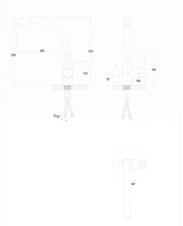 Paulmark Essen Смеситель для кухни высота излива 27,6 см, цвет: серый металлик Es213001-402
