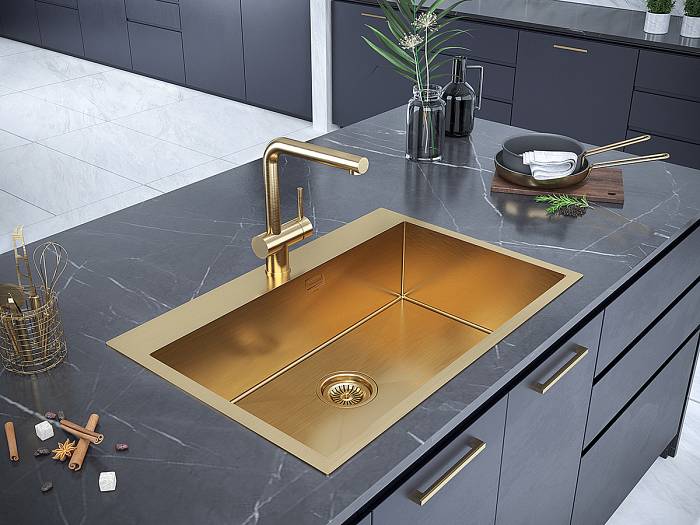 Paulmark Dosse Смеситель для кухни высота излива 25,3 см, цвет: брашированное золото Do214418-BG