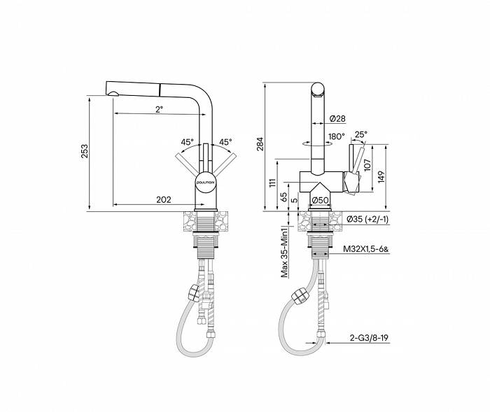 Paulmark Dosse Смеситель для кухни высота излива 25,3 см, цвет: брашированное золото Do214418-BG