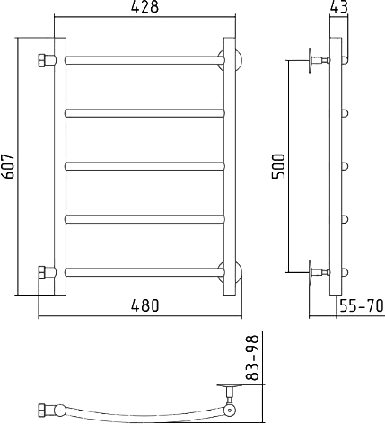 Стилье Версия-Б2 Полотенцесушитель водяной для ГВС 48x60,7h см, цвет: без покрытия 00612-5040