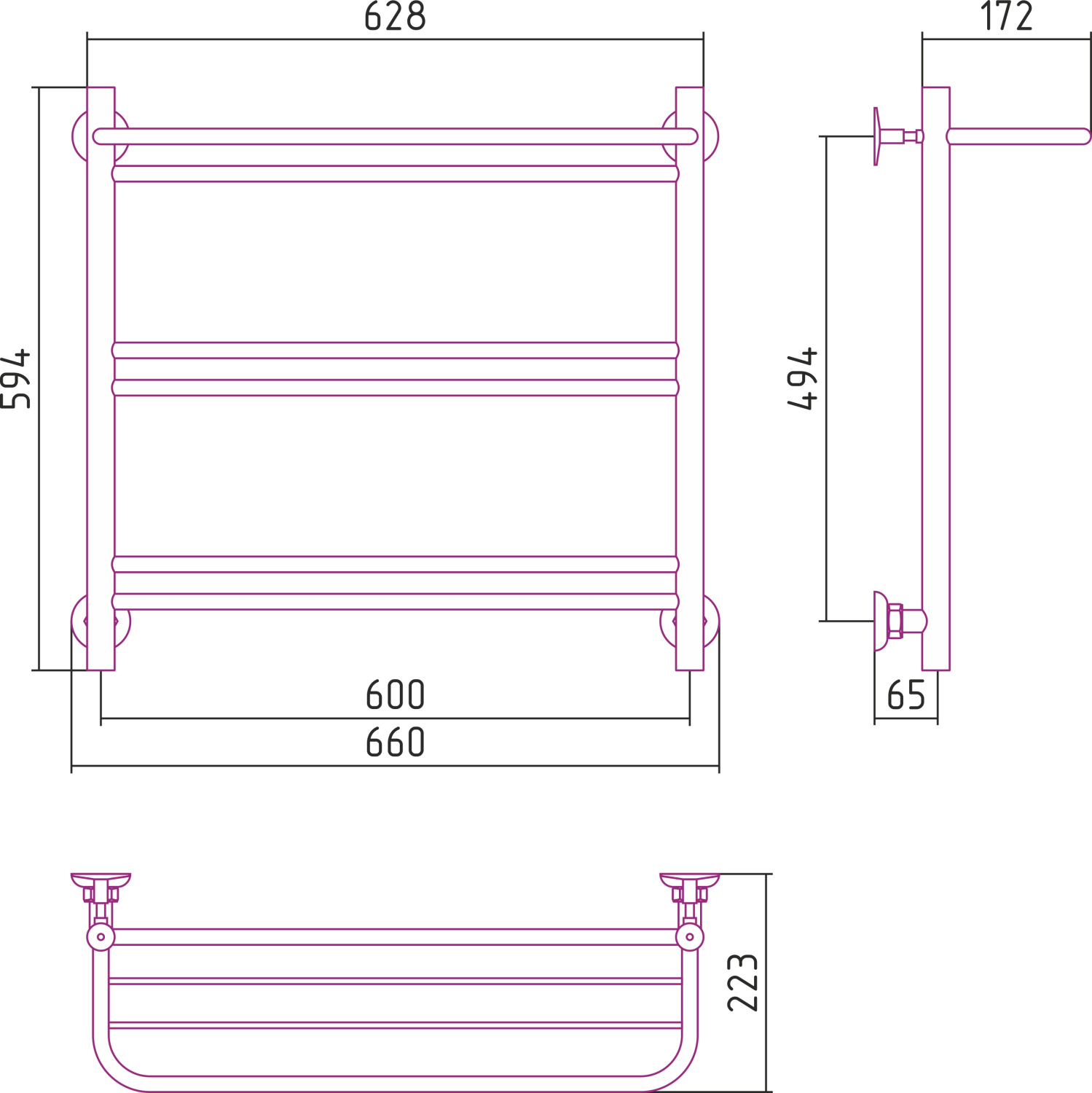 Стилье Версия-Н1 Полотенцесушитель водяной 60x60h, цвет белый глянцевый 12621-6060