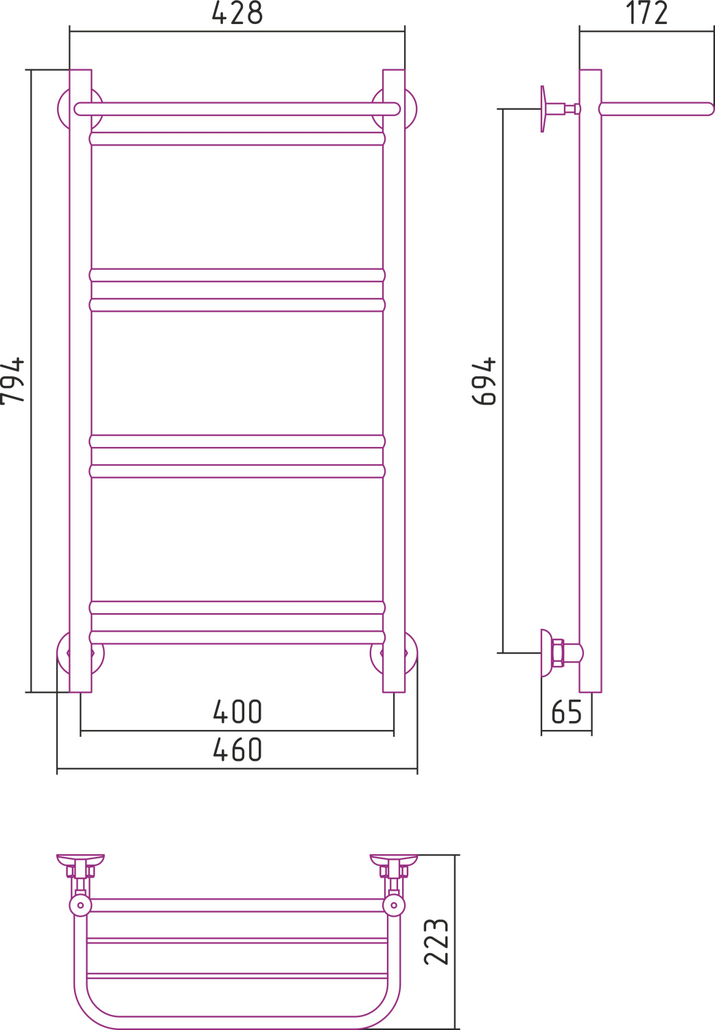 Стилье Версия-Н1 Полотенцесушитель водяной 40x80h, цвет черный глянцевый 17621-8040