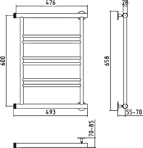 Стилье Минор 0601 Полотенцесушитель водяной для ГВС 49,3x65,8h см, цвет: без покрытия 00601-6050