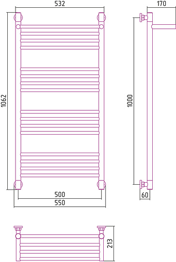 Сунержа Богема+ с 1 полкой Полотенцесушитель водяной 50x100h, цвет: без покрытия 00-0223-1050