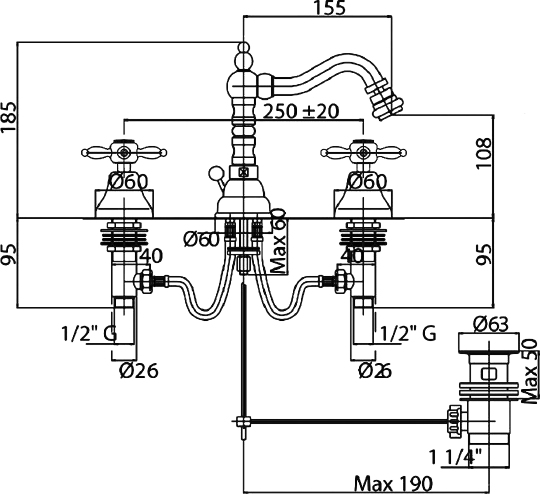 Смеситель Cezares Nostalgia  для биде NOSTALGIA-BBS2-01