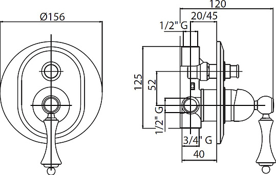 Смеситель Cezares Margot VDIM 03/24 M С ВНУТРЕННЕЙ ЧАСТЬЮ MARGOT-VDIM-03/24-M