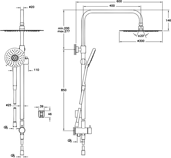 VitrA Lite LC Душевая стойка с верхним душем, цвет: хром A45700EXP