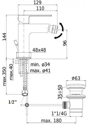 Paffoni Elle Смеситель для биде с автомат. донным клапаном 1 1/4", цвет: черный матовый EL135NO