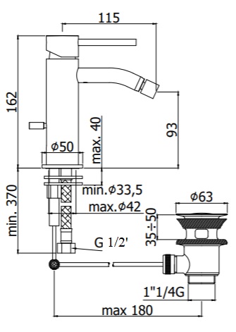 Paffoni Light Смеситель для биде с автомат. донным клапаном 1 1/4", цвет: Steel Looking LIG135ST