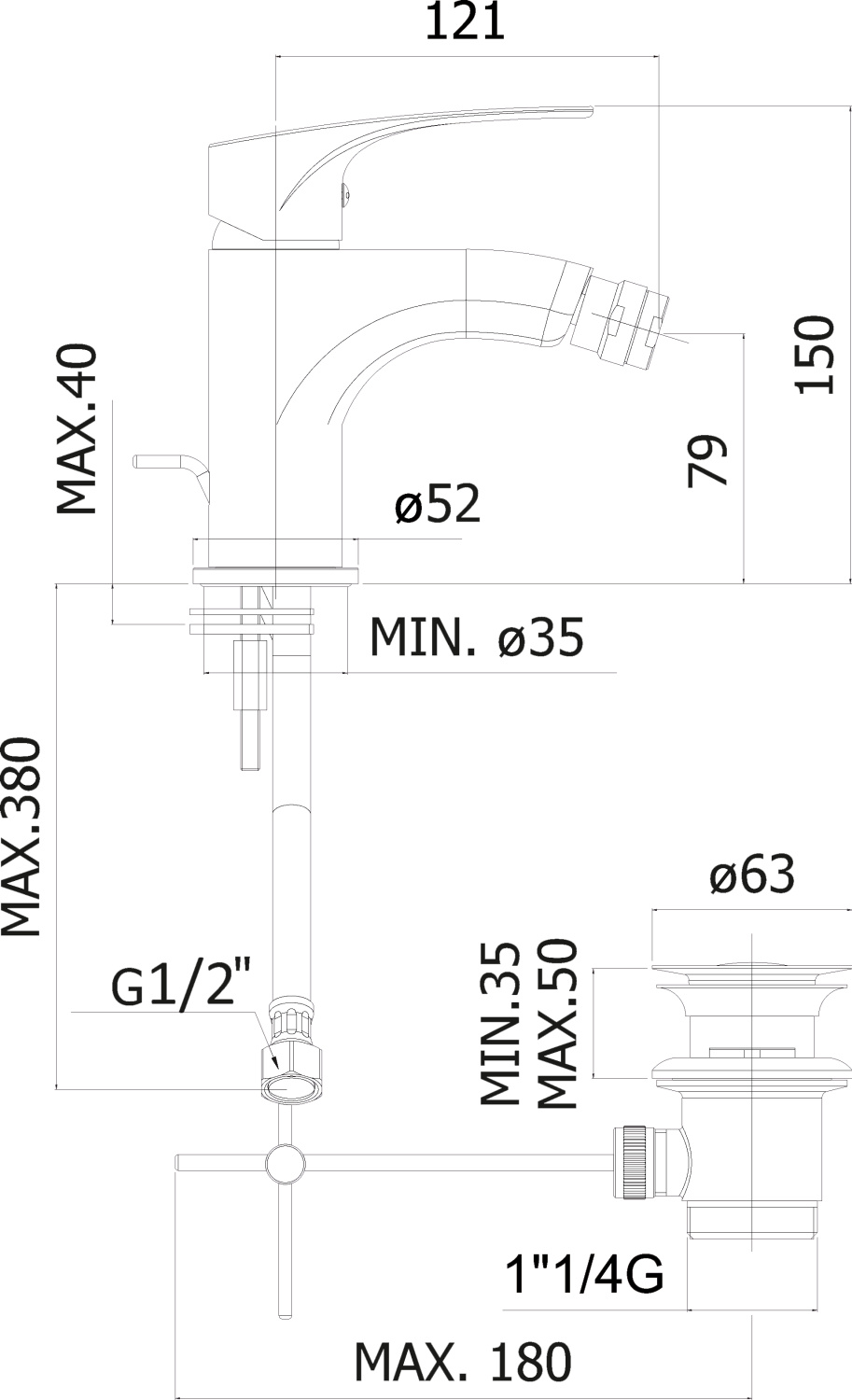 Paffoni Lime Смеситель для биде с автоматическим донным клапаном 1 1/4", цвет: хром LM135CR