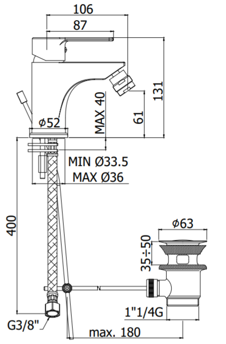 Paffoni Red Смеситель для биде с автоматическим донным клапаном 1 1/4", цвет: хром RED135CR